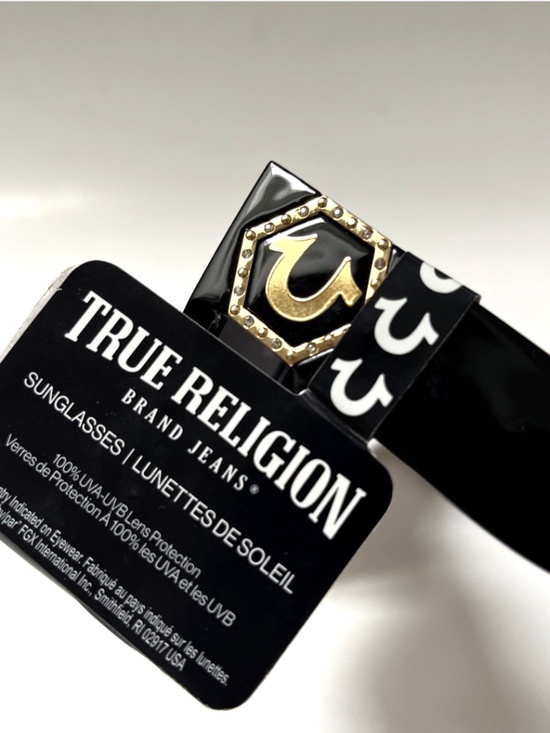New TRUE RELIGION Square Sunglasses Oversized Acetate Black Gold Rhinestones XXX main image 4